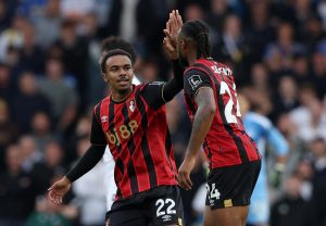 AFC Bournemouth’s Eli Junior Kroupi celebrates after scoring the equaliser.