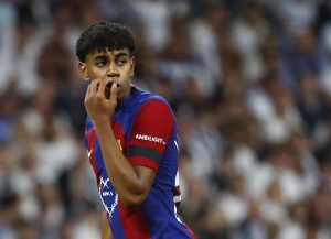 FC Barcelona's Lamine Yamal in action in his first El Clasico at Santiago Bernabeu, in April last year.