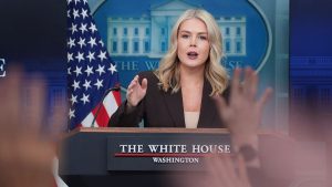 White House press secretary Karoline Leavitt at the podium.